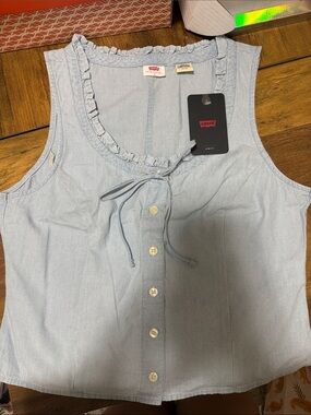 Levi's Light Blue Ruffle-Trim Button Front shirt size small